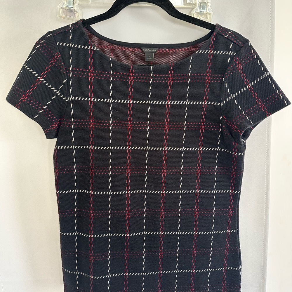 Ann Taylor Black and Red Plaid Blouse